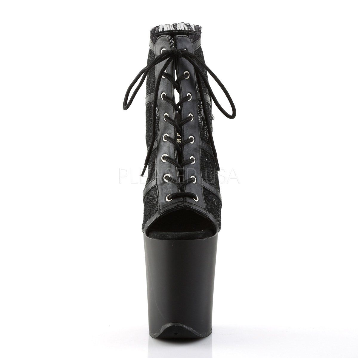 FLAMINGO-896LC Black Mesh-Lace Ankle Boot Pleaser