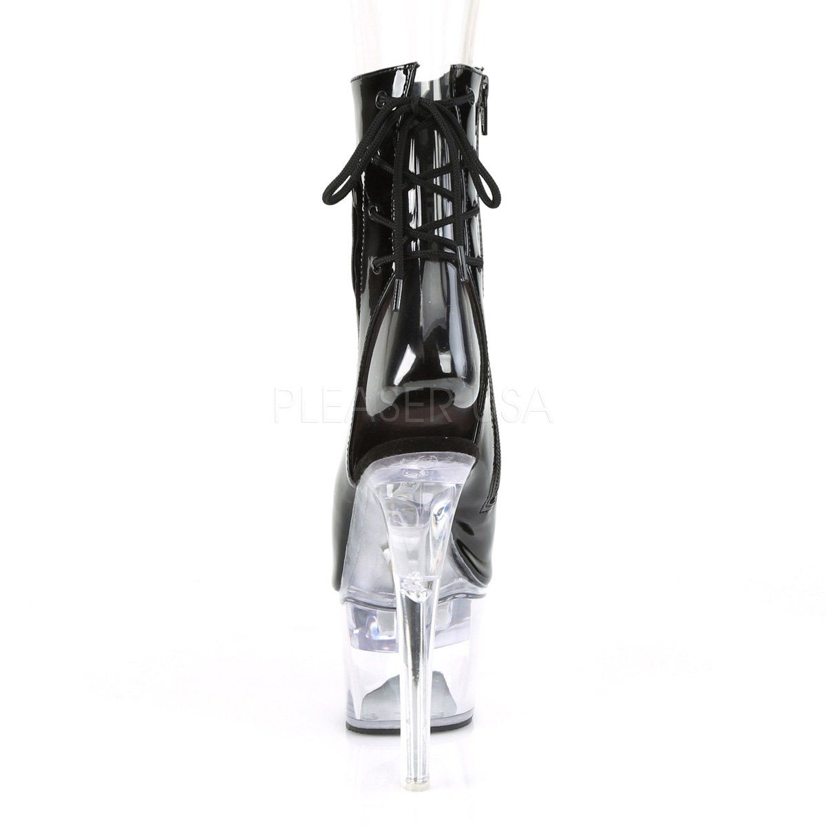 FLASHDANCE-1018-7 Black Patent/Clear Ankle Boot Pleaser