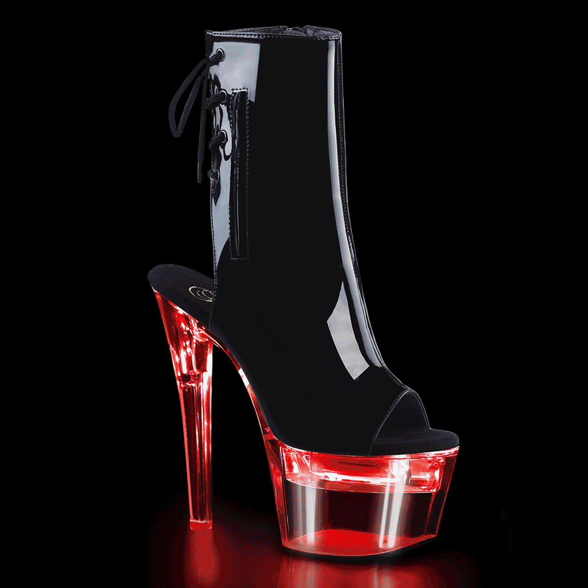 FLASHDANCE-1018-7 Black Patent/Clear Ankle Boot Pleaser