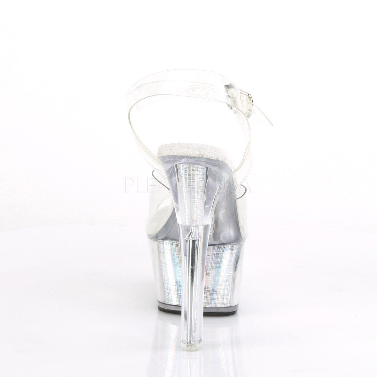 FLASHDANCE-608CH Clear/Silver Hologram Platform Sandal Pleaser