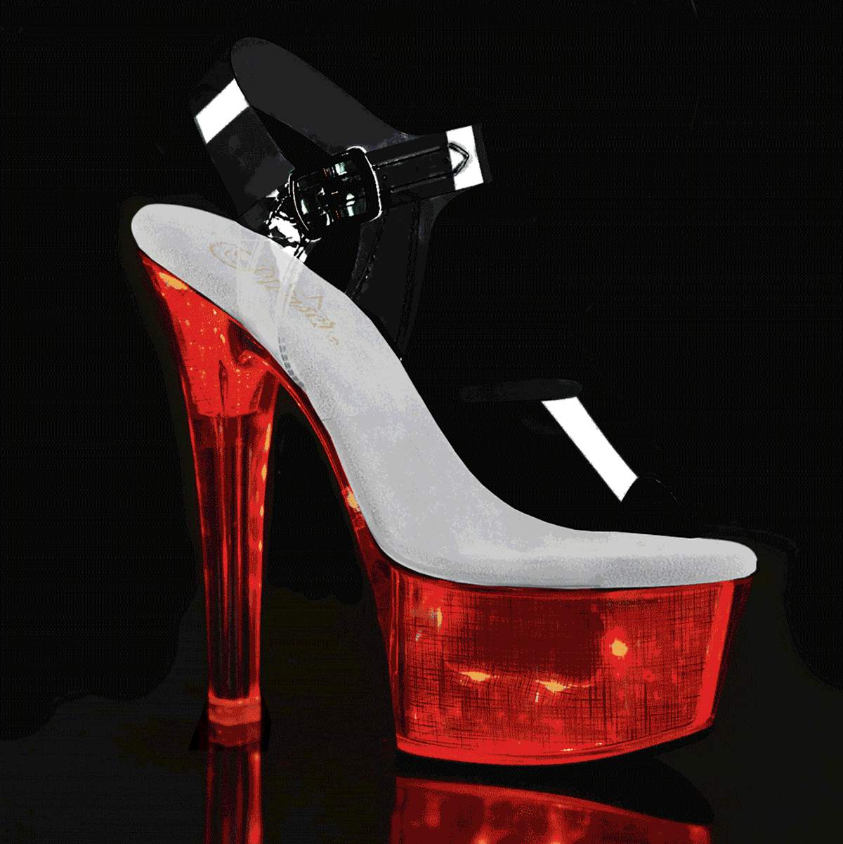 FLASHDANCE-608CH Clear/Silver Hologram Platform Sandal Pleaser