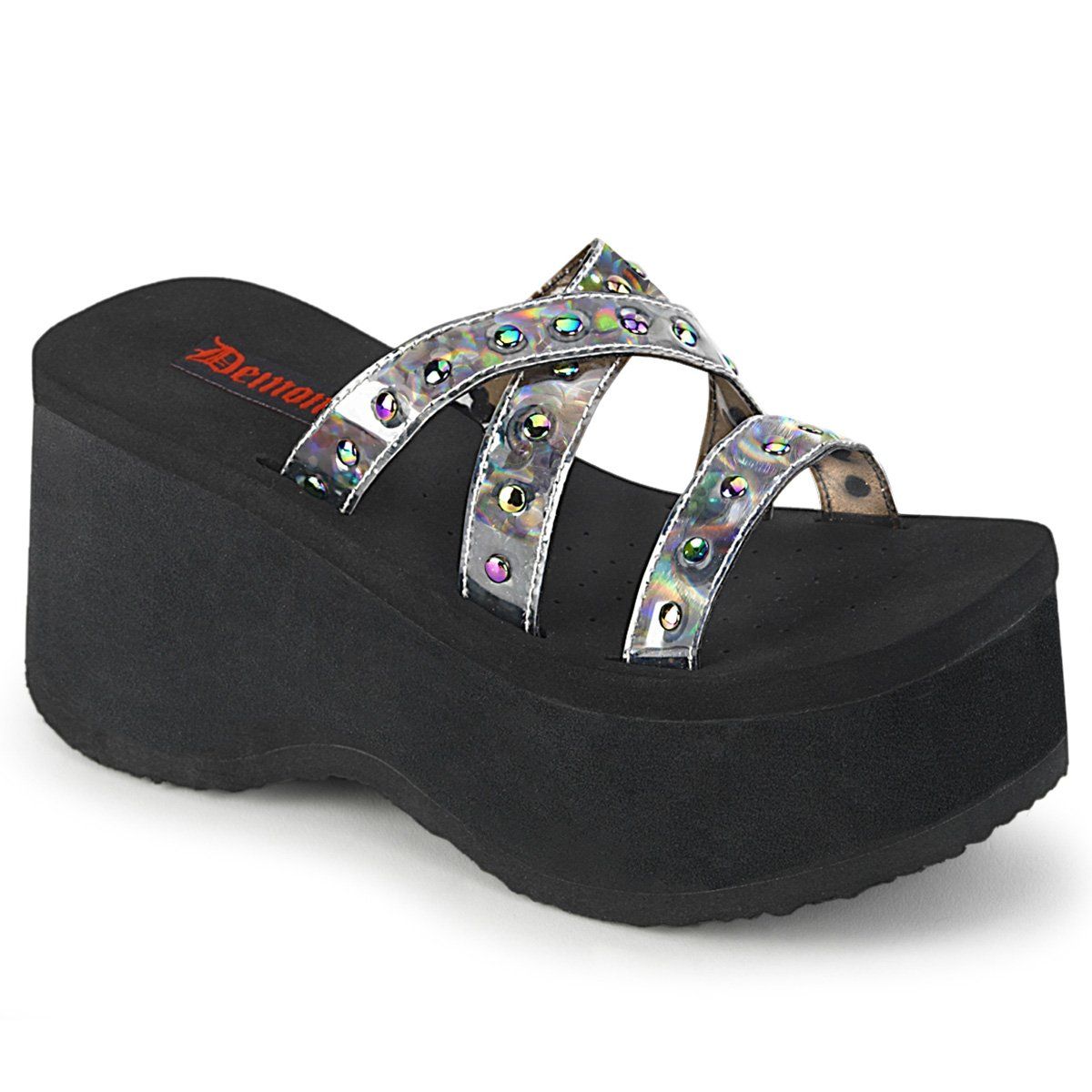 FUNN-19 Black Oil Flick Hologram Sandal Demonia