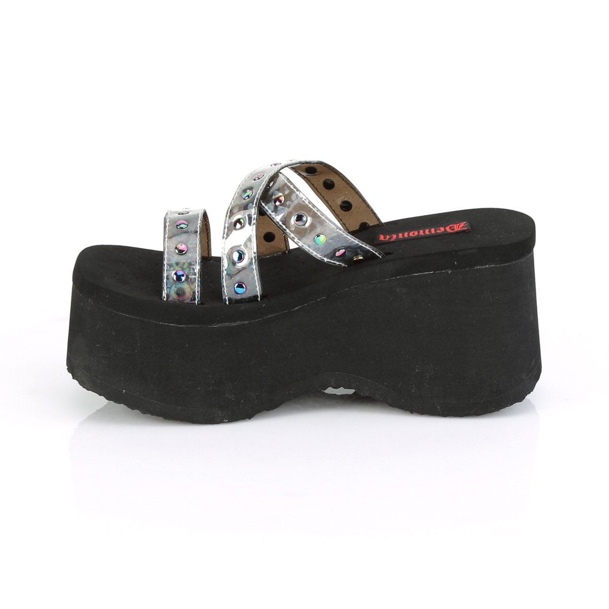 FUNN-19 Black Oil Flick Hologram Sandal Demonia