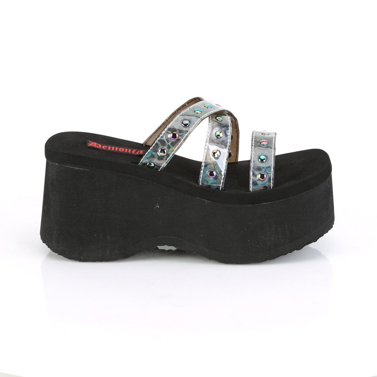 FUNN-19 Black Oil Flick Hologram Sandal Demonia