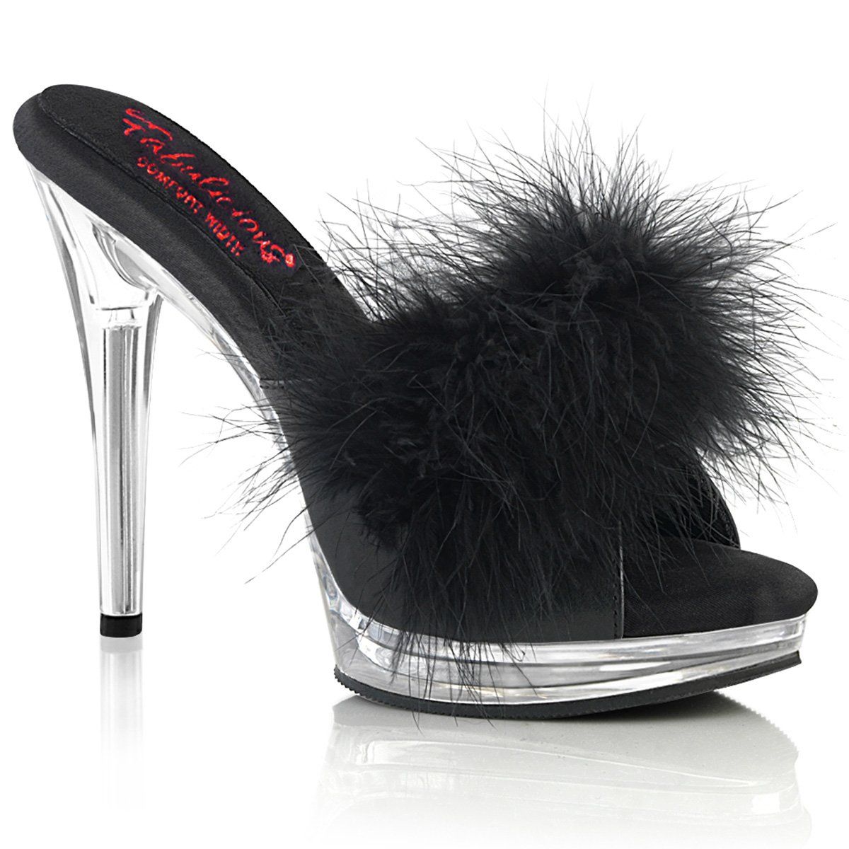 GLORY-501F-8 Black Faux Leather-Fur/Clear Fabulicious
