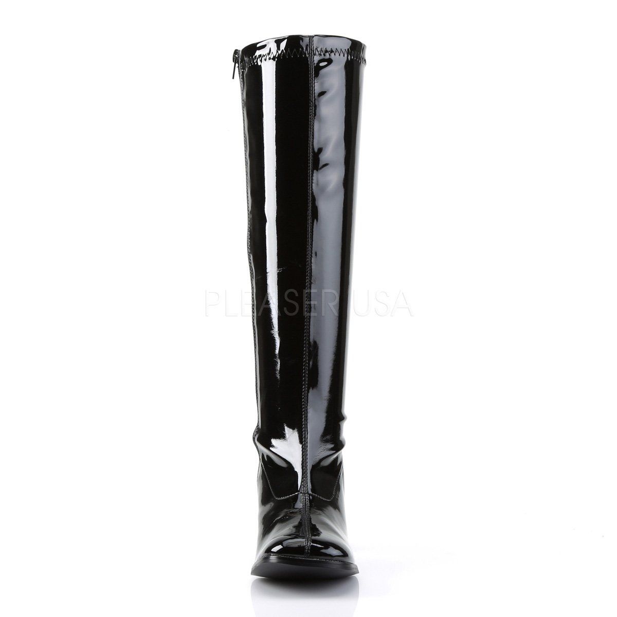GOGO-300WC Wide Calf Black Stretch Patent Funtasma