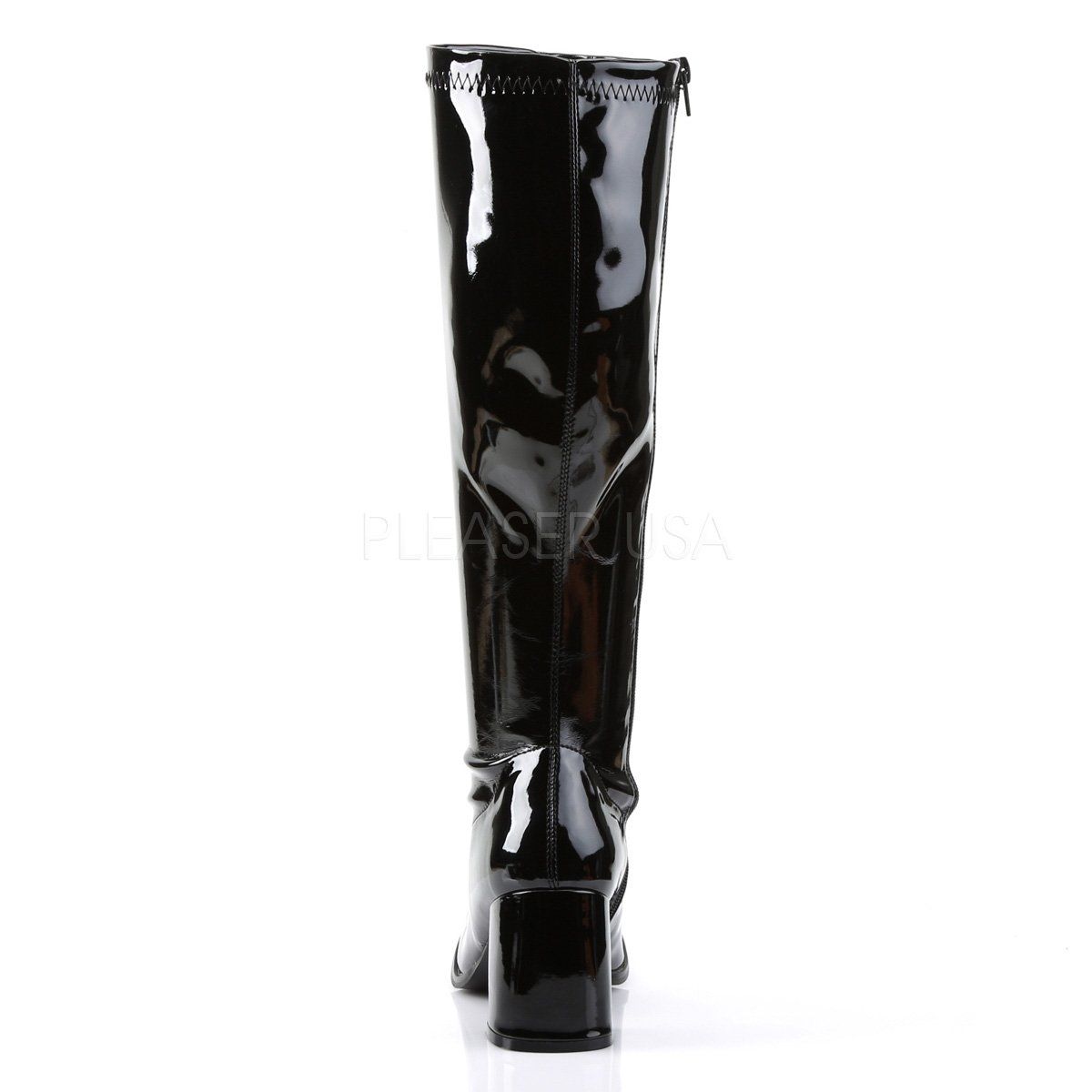 GOGO-300WC Wide Calf Black Stretch Patent Funtasma
