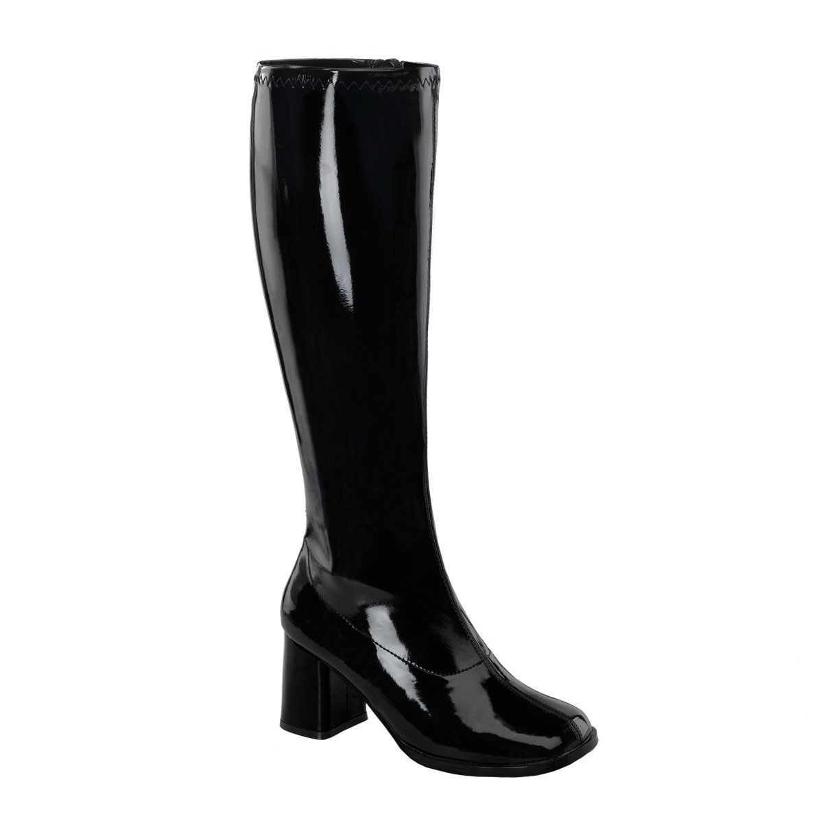 GOGO-300WC Wide Calf Black Stretch Patent Funtasma