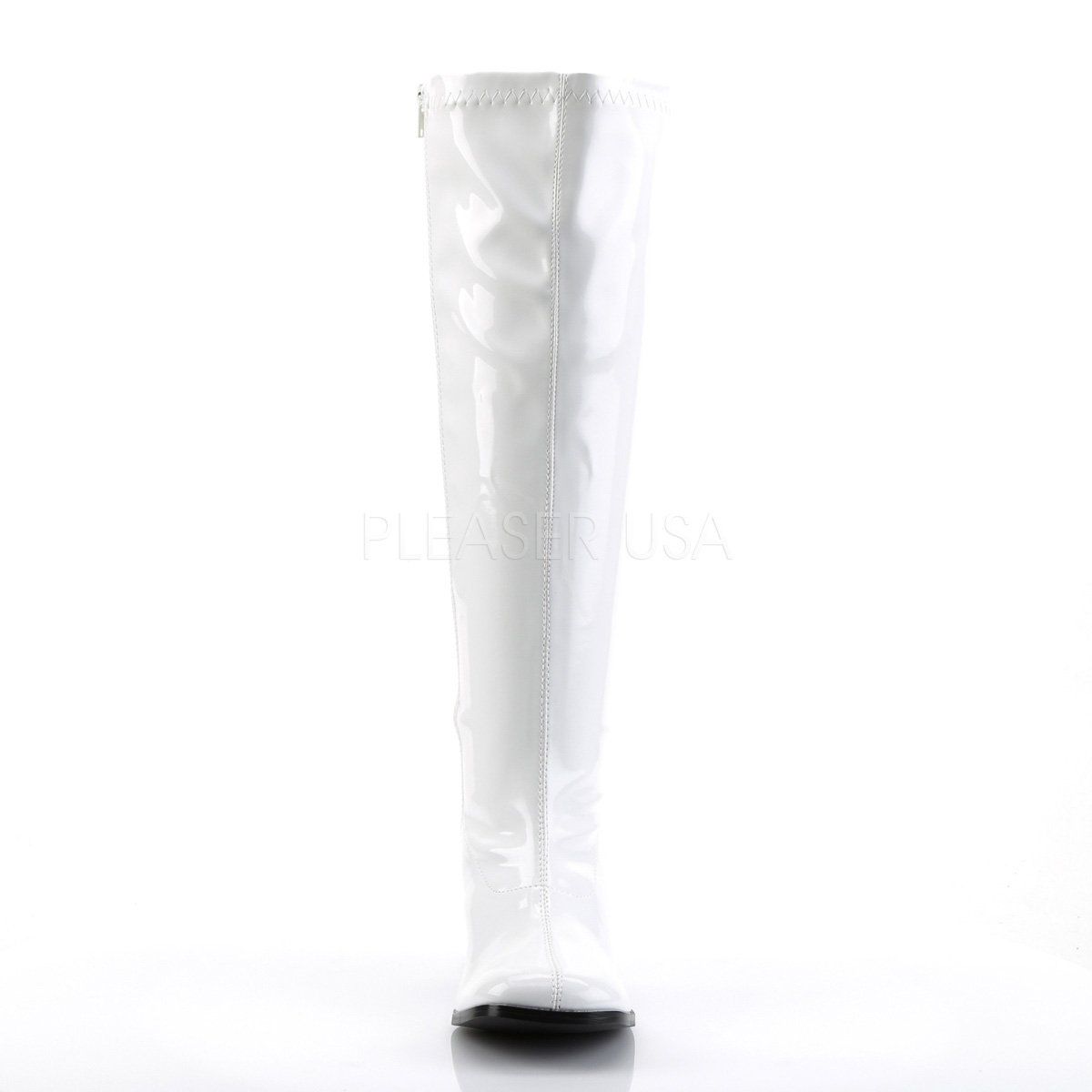 GOGO-300WC Wide Calf White Stretch Patent Funtasma