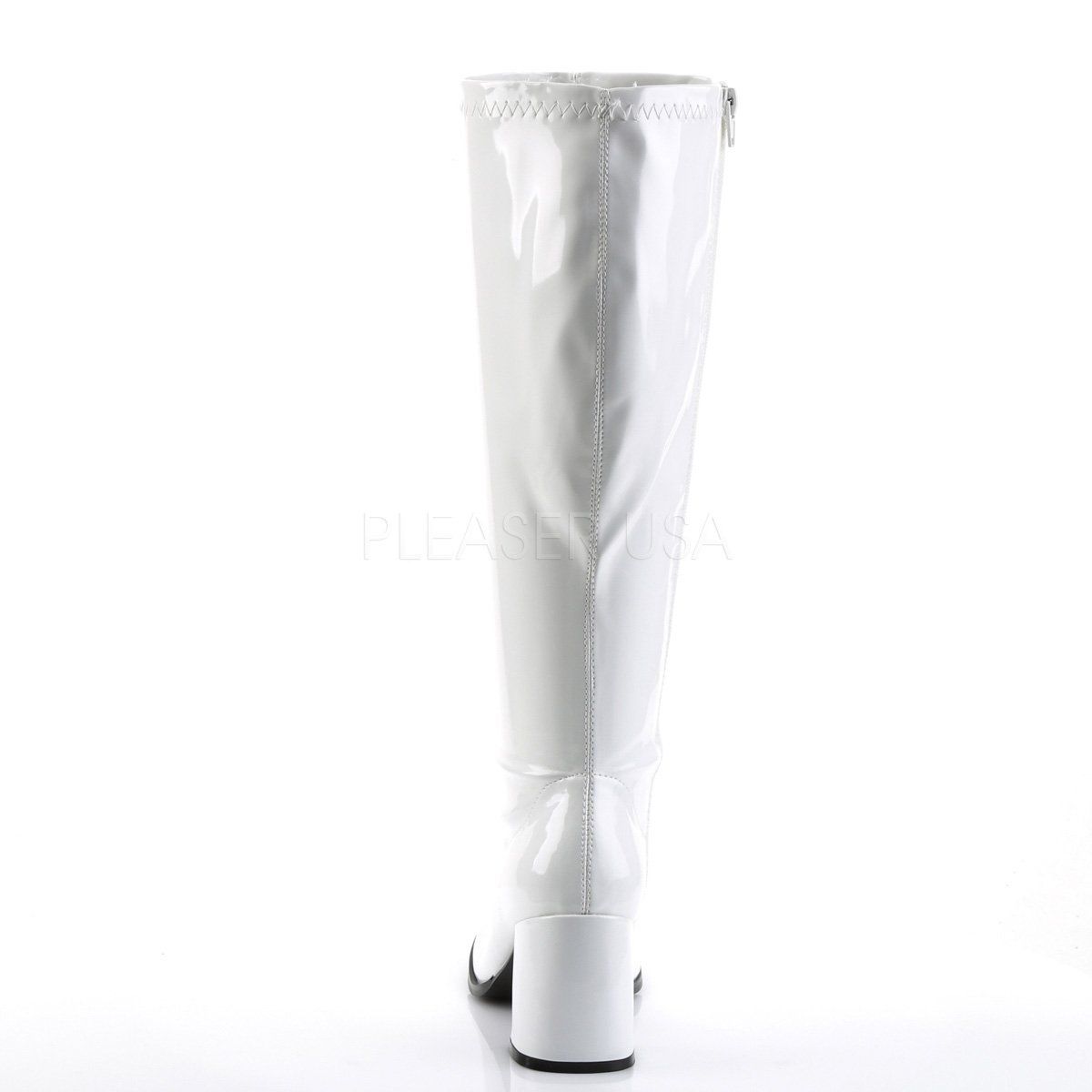 GOGO-300WC Wide Calf White Stretch Patent Funtasma