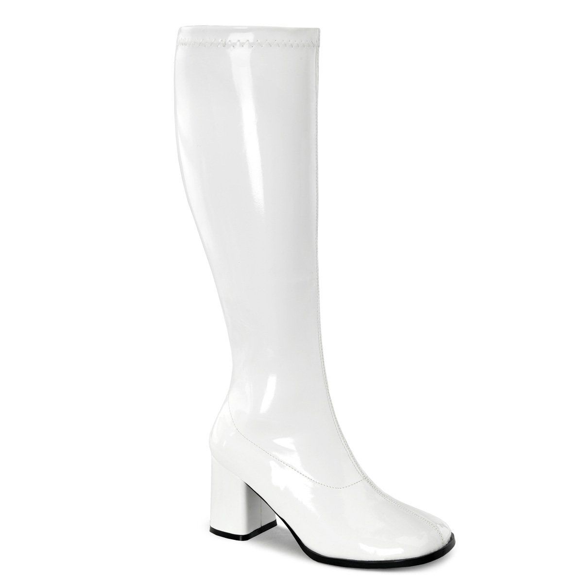 GOGO-300WC Wide Calf White Stretch Patent Funtasma