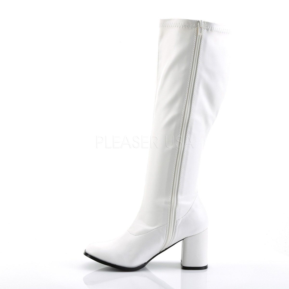 GOGO-300WC Wide Calf White Stretch Pu Funtasma