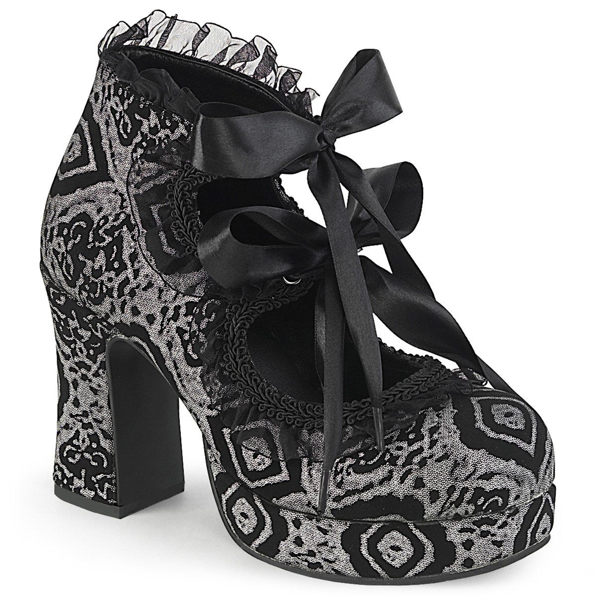 GOTHIKA-53 Black-Silver Faux Nubuck Leather Pump Demonia
