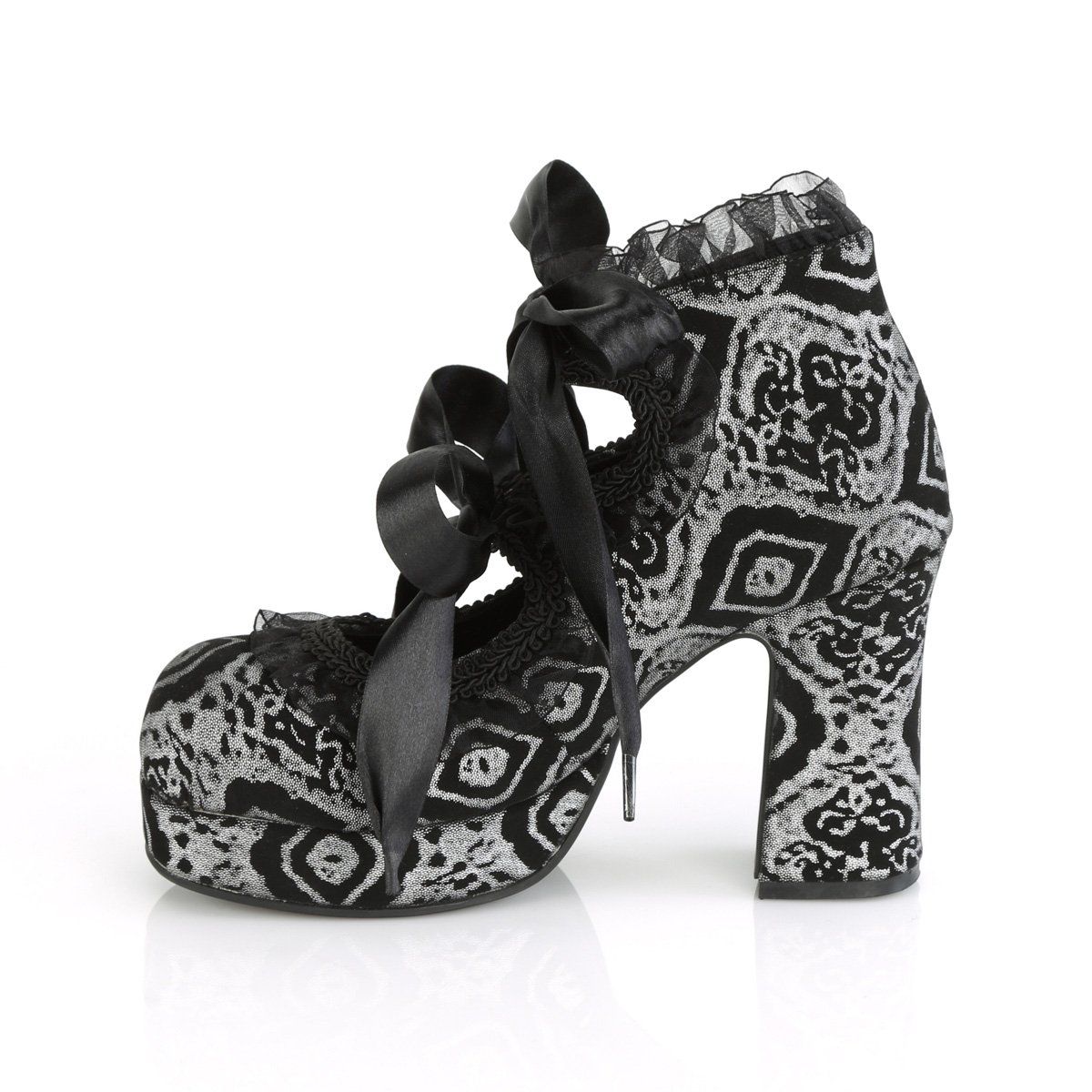 GOTHIKA-53 Black-Silver Faux Nubuck Leather Pump Demonia