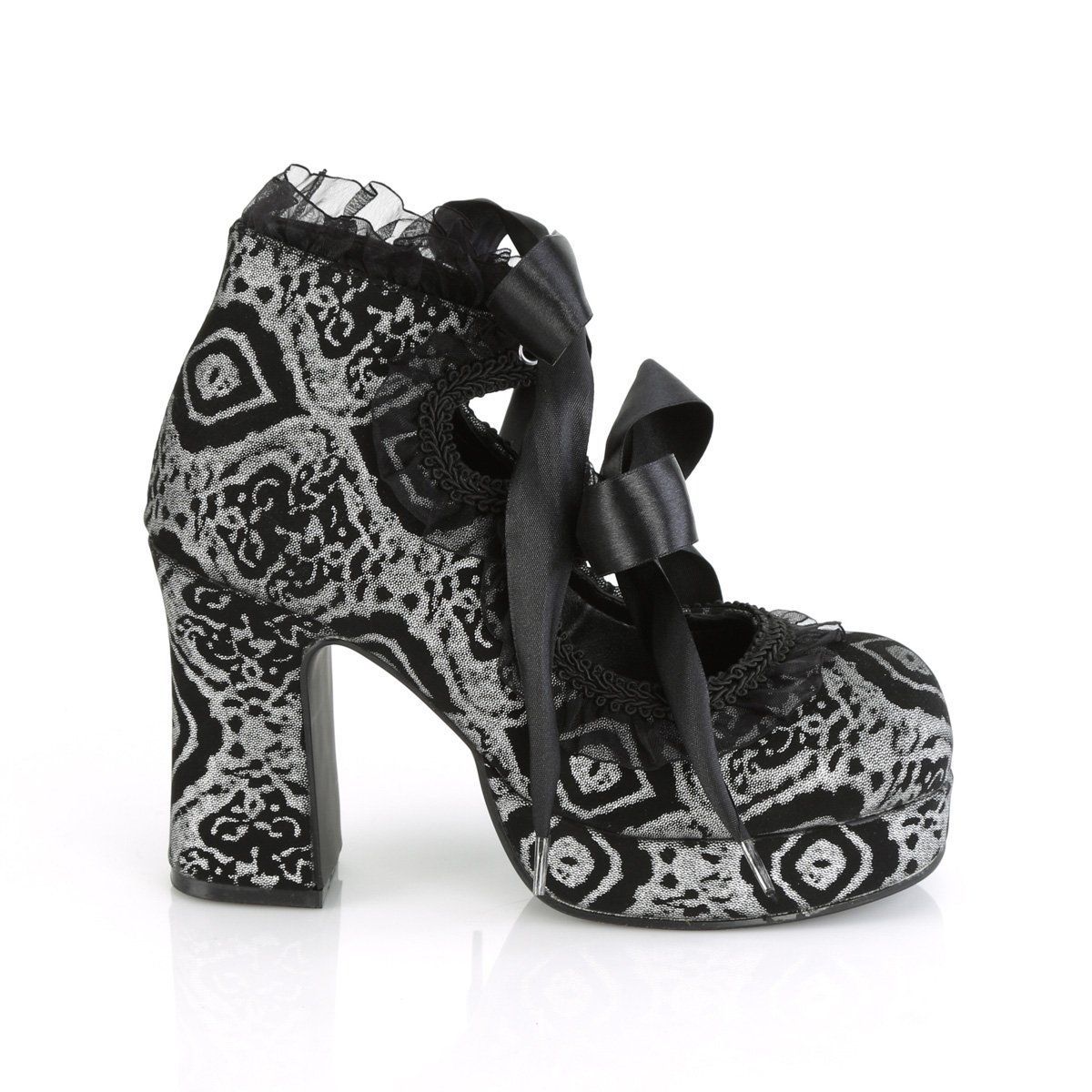 GOTHIKA-53 Black-Silver Faux Nubuck Leather Pump Demonia