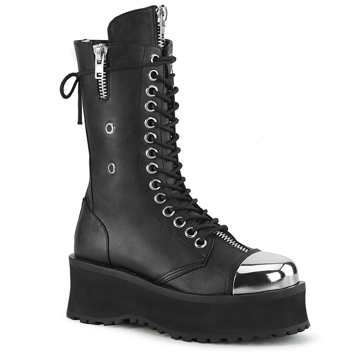 GRAVEDIGGER-14 Black Vegan Leather Mid-Calf Boot Demonia