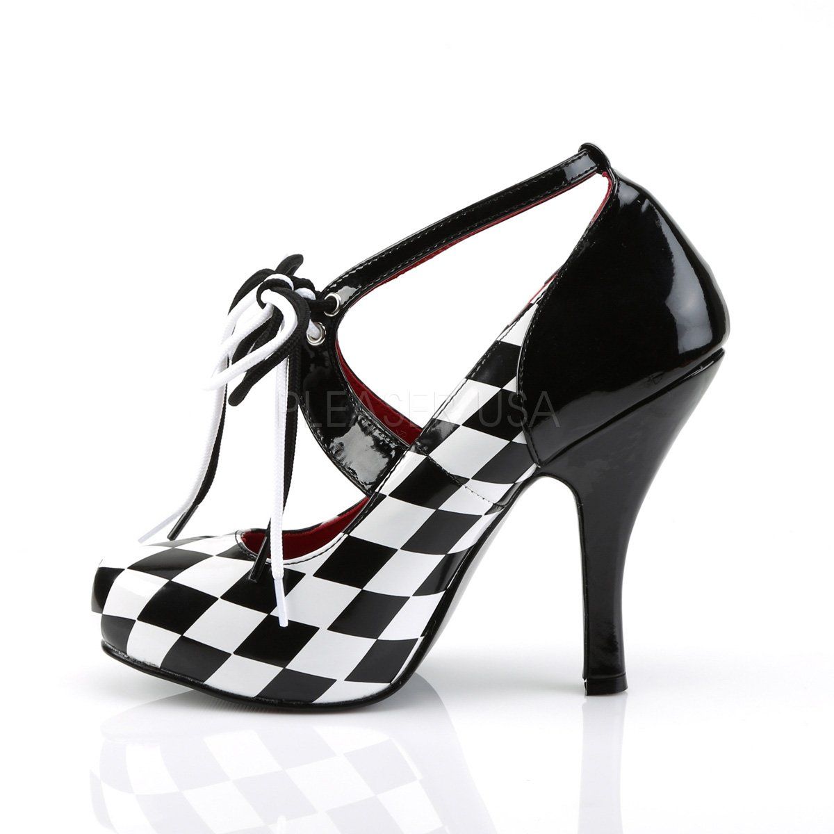 HARLEQUIN-03 Black-White Patent-Checkers Funtasma