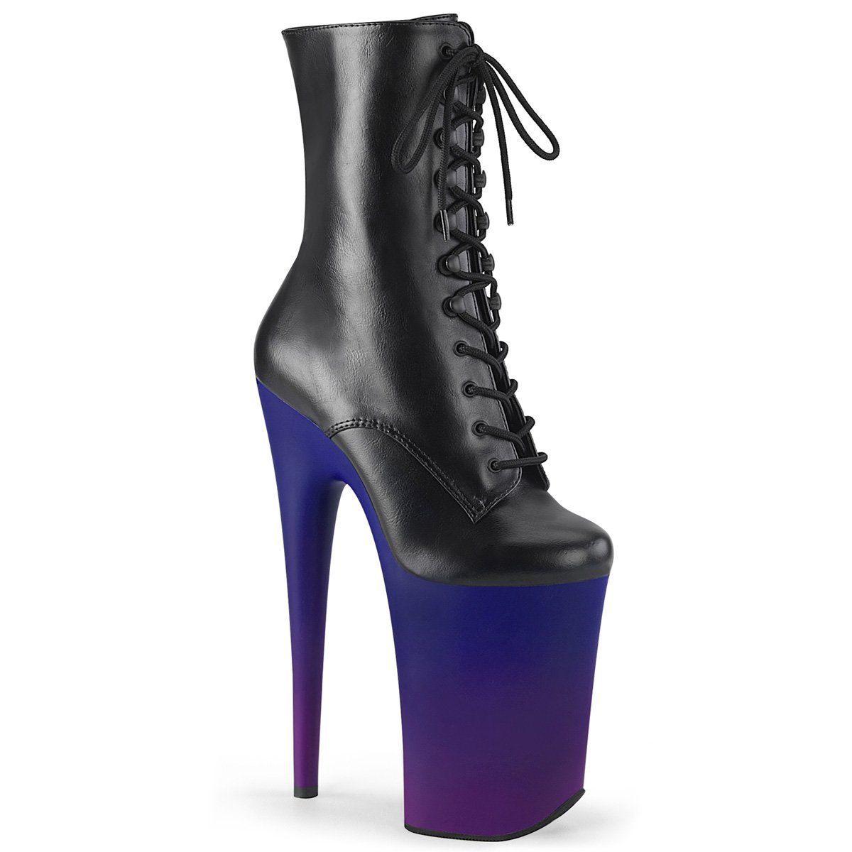 INFINITY-1020BP Black Faux Leather/Blue-Purple Ombre Ankle Boot Pleaser