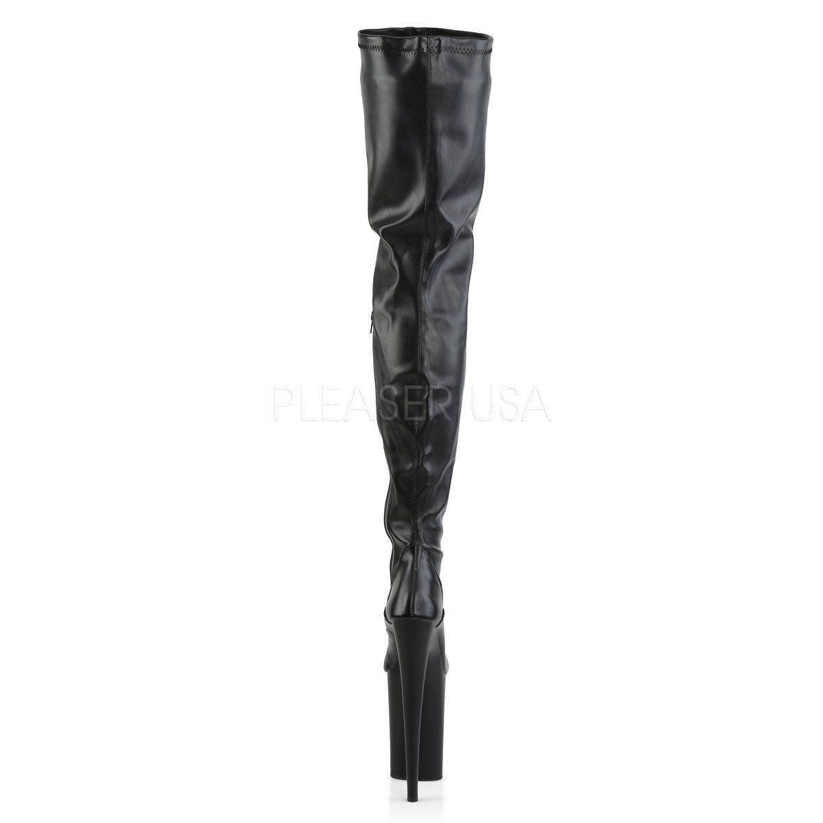 INFINITY-4000 Black Stretch Faux Leather Boot Pleaser