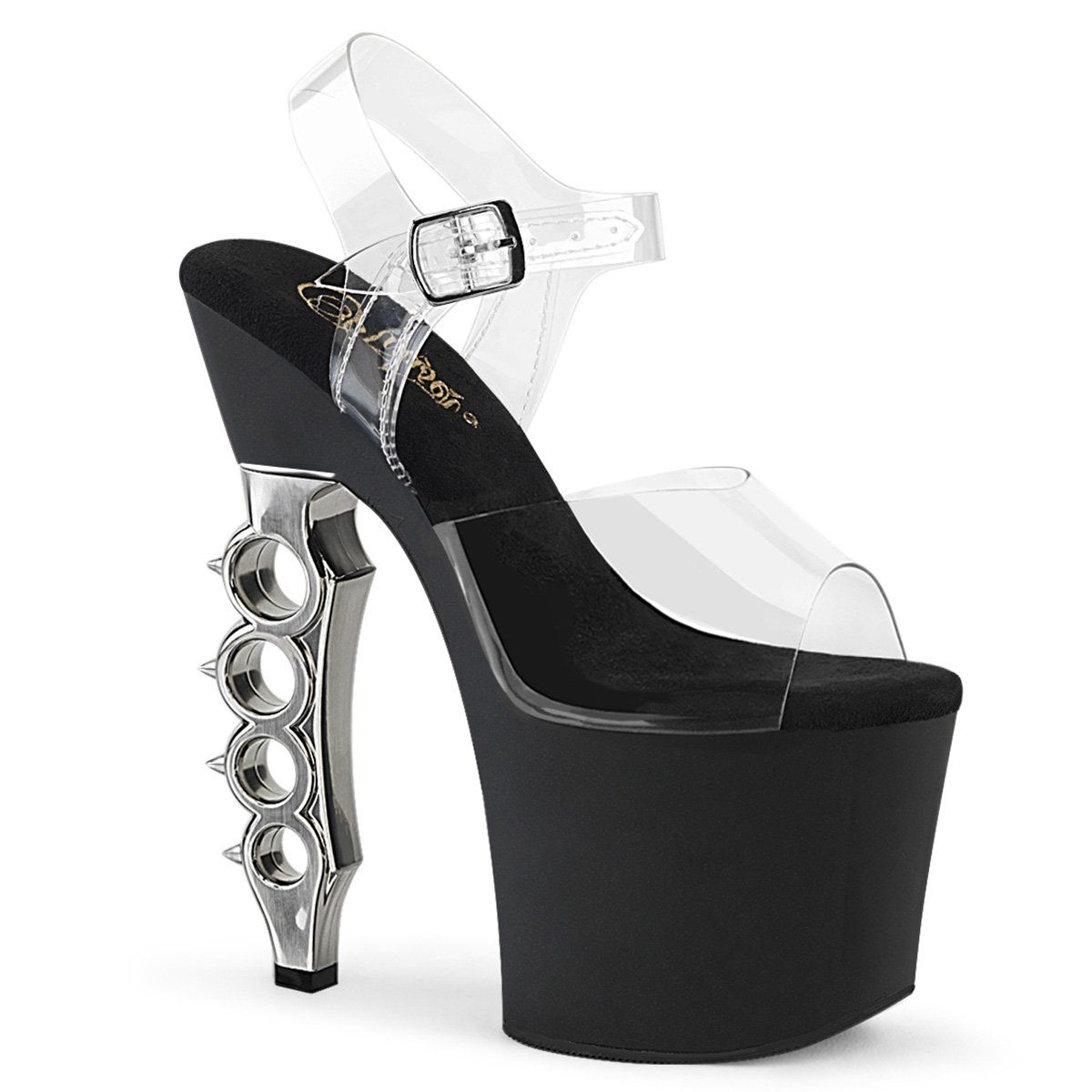 IRONGRIP-708 Clear-Silver Brushed Platform Sandal Pleaser