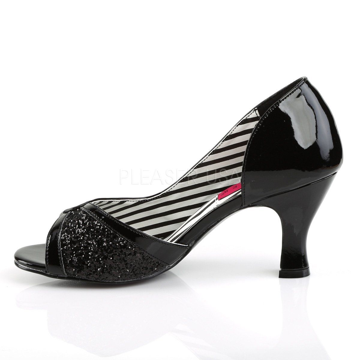 JENNA-03 Black Patent-Black Glitter Pleaser Pink Label