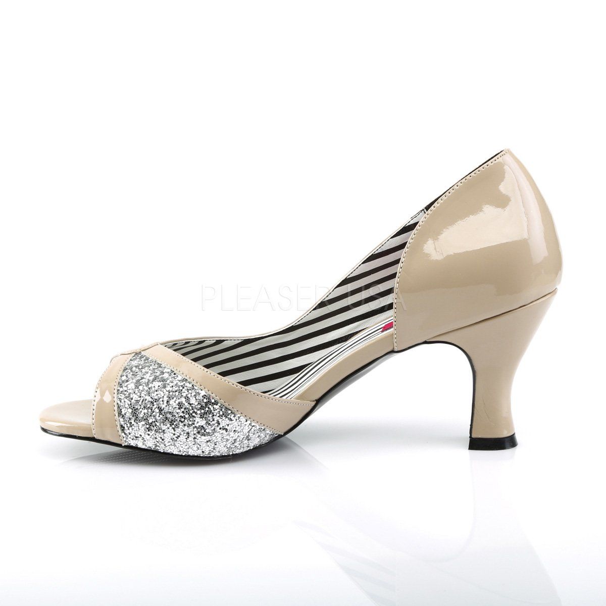 JENNA-03 Cream Patent-Silver Glitter Pleaser Pink Label