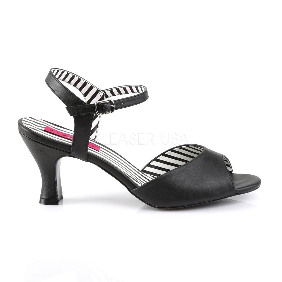 JENNA-09 Black Faux Leather Pleaser Pink Label
