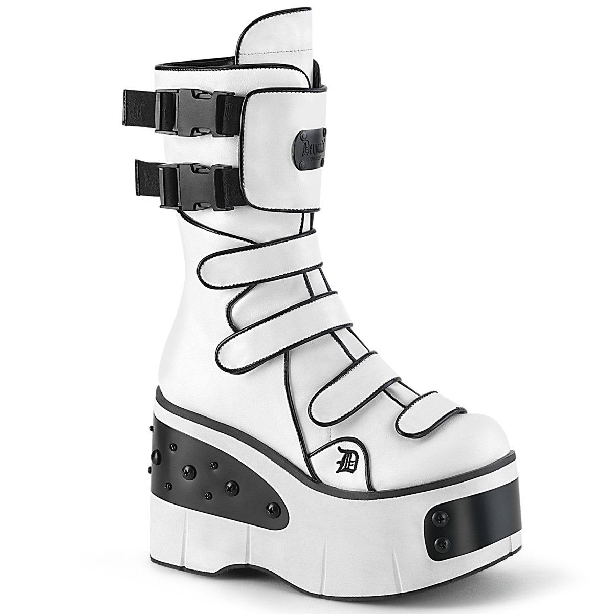 KERA-108 White Vegan Leather Mid-Calf Boot Demonia