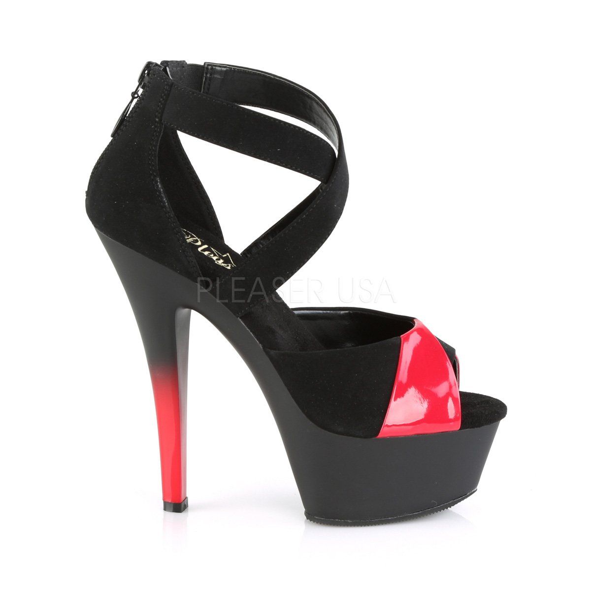 KISS-221 Black Nubuck-Red Patent-Red Platform Sandal Pleaser