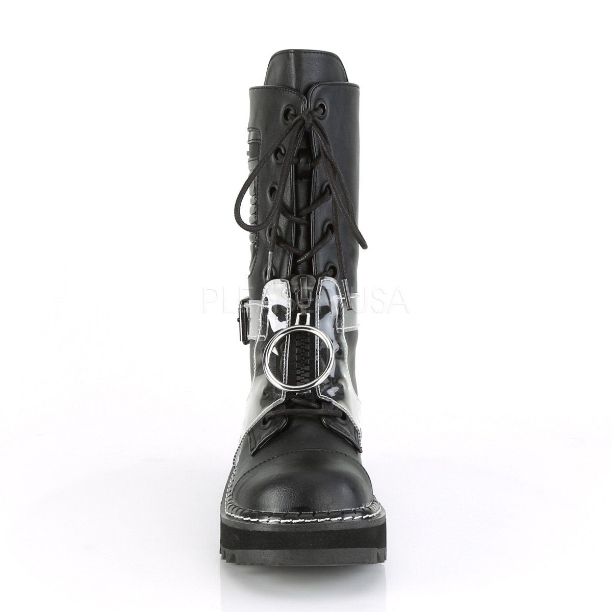 LILITH-271 Black Vegan Leather-Clear PVC Mid-Calf Boot Demonia