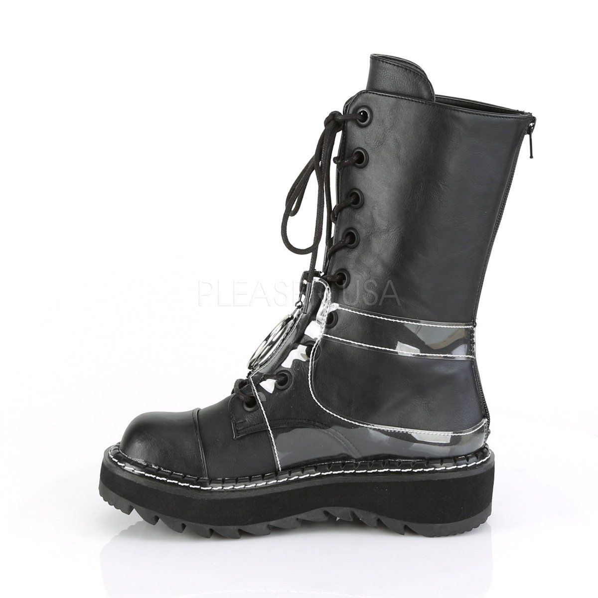 LILITH-271 Black Vegan Leather-Clear PVC Mid-Calf Boot Demonia