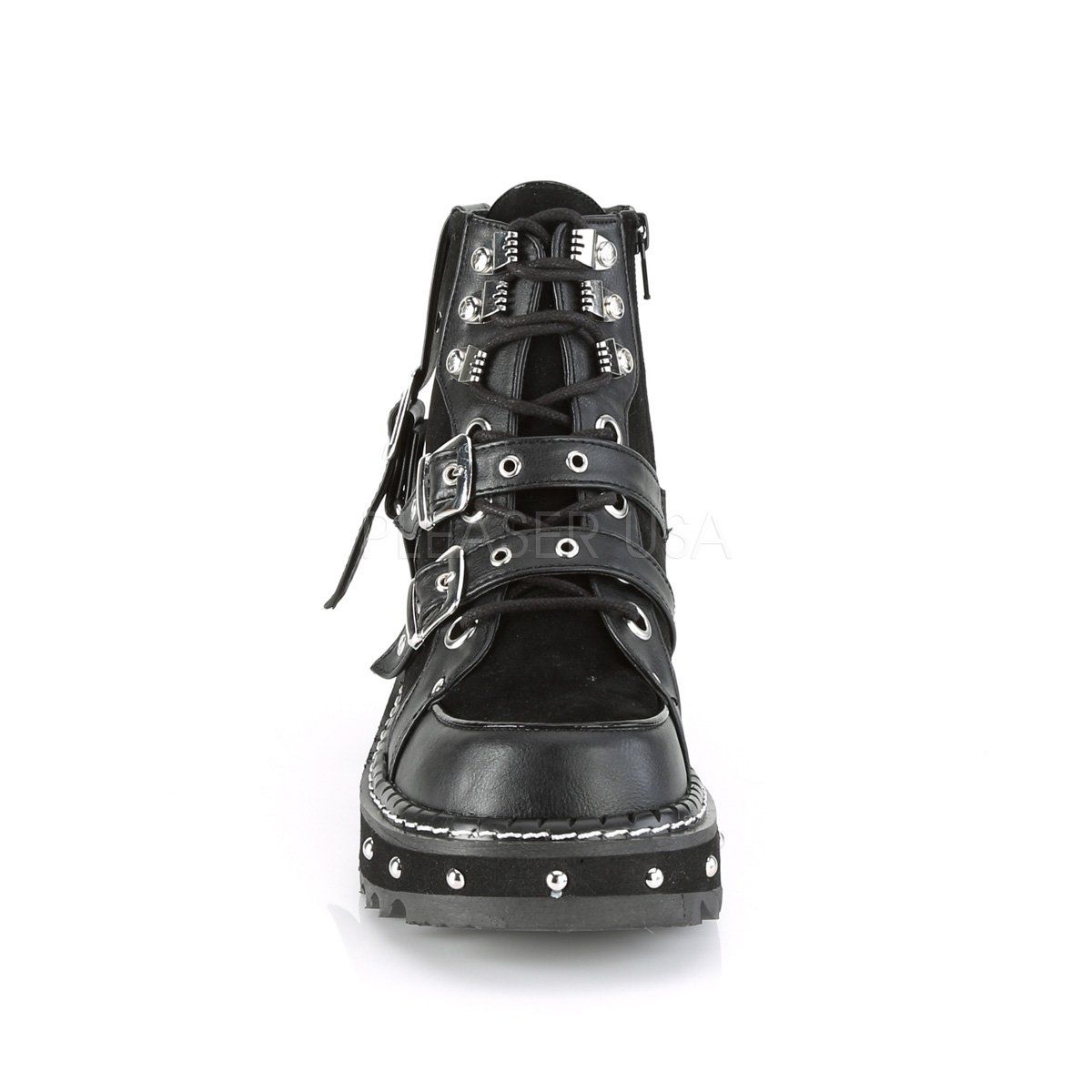 LILITH-278 Black Vegan Leather-Vegan Suede Ankle Boot Demonia