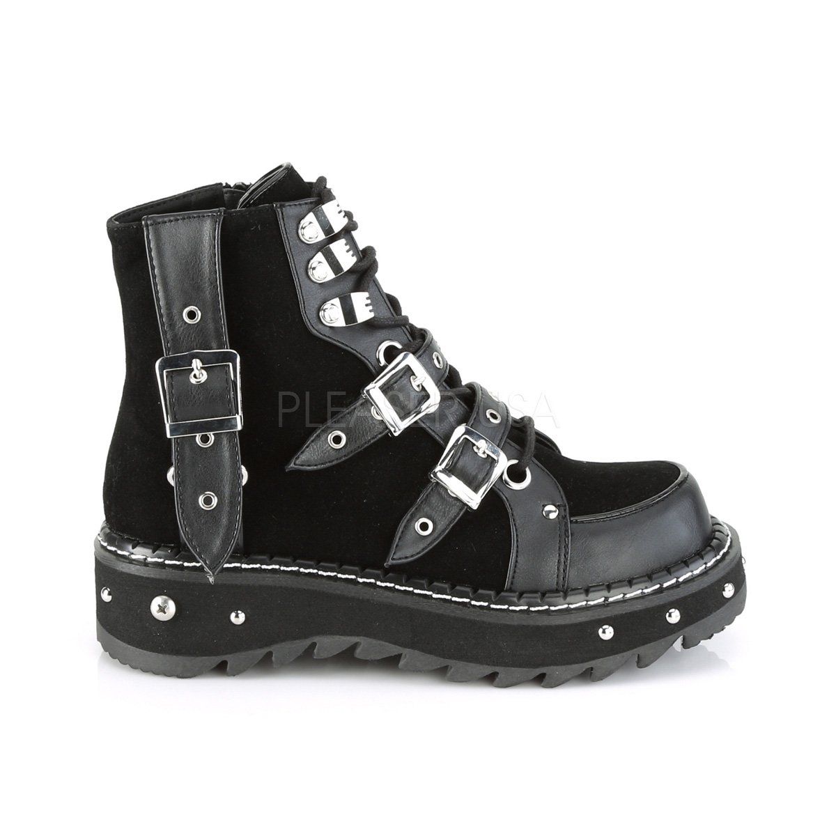 LILITH-278 Black Vegan Leather-Vegan Suede Ankle Boot Demonia