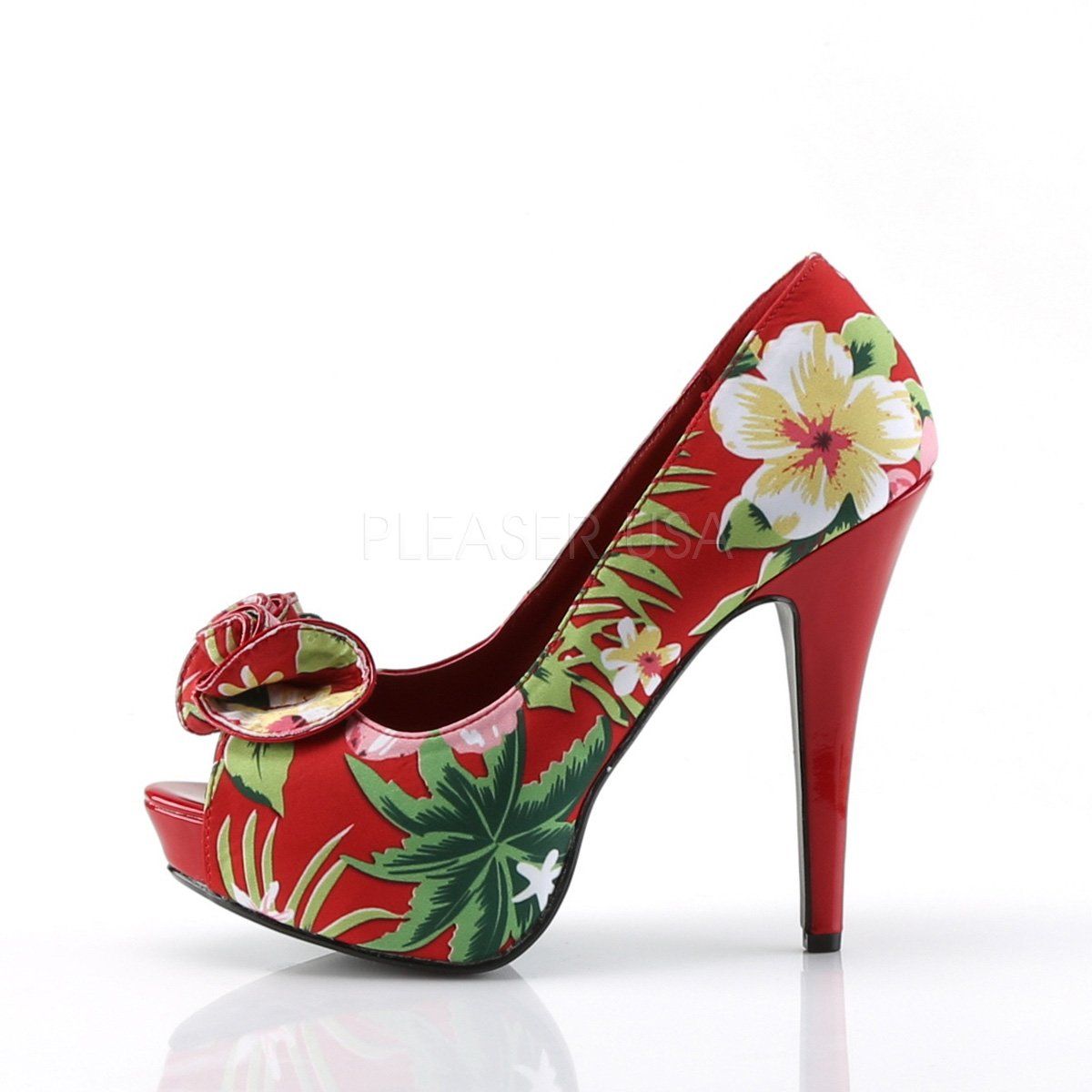 LOLITA-11 Red Floral Print Fabric Pin Up Couture