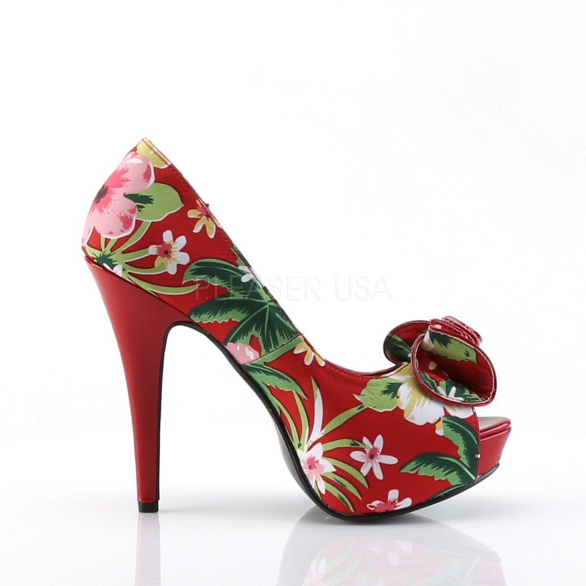 LOLITA-11 Red Floral Print Fabric Pin Up Couture