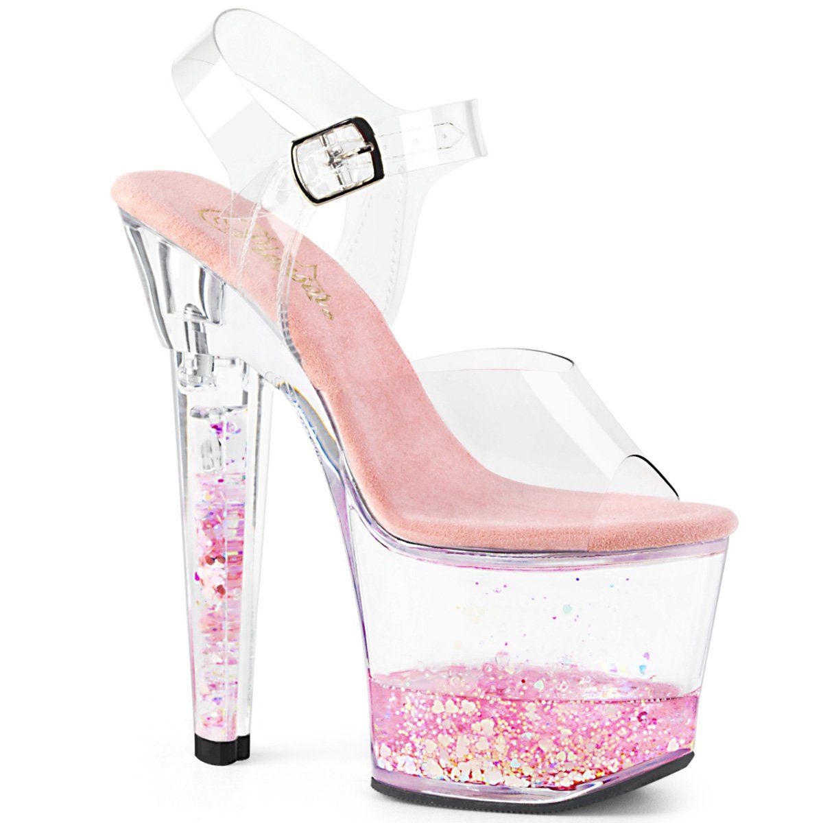 LOVESICK-708GH Clear-Pink Glitters Platform Sandal Pleaser
