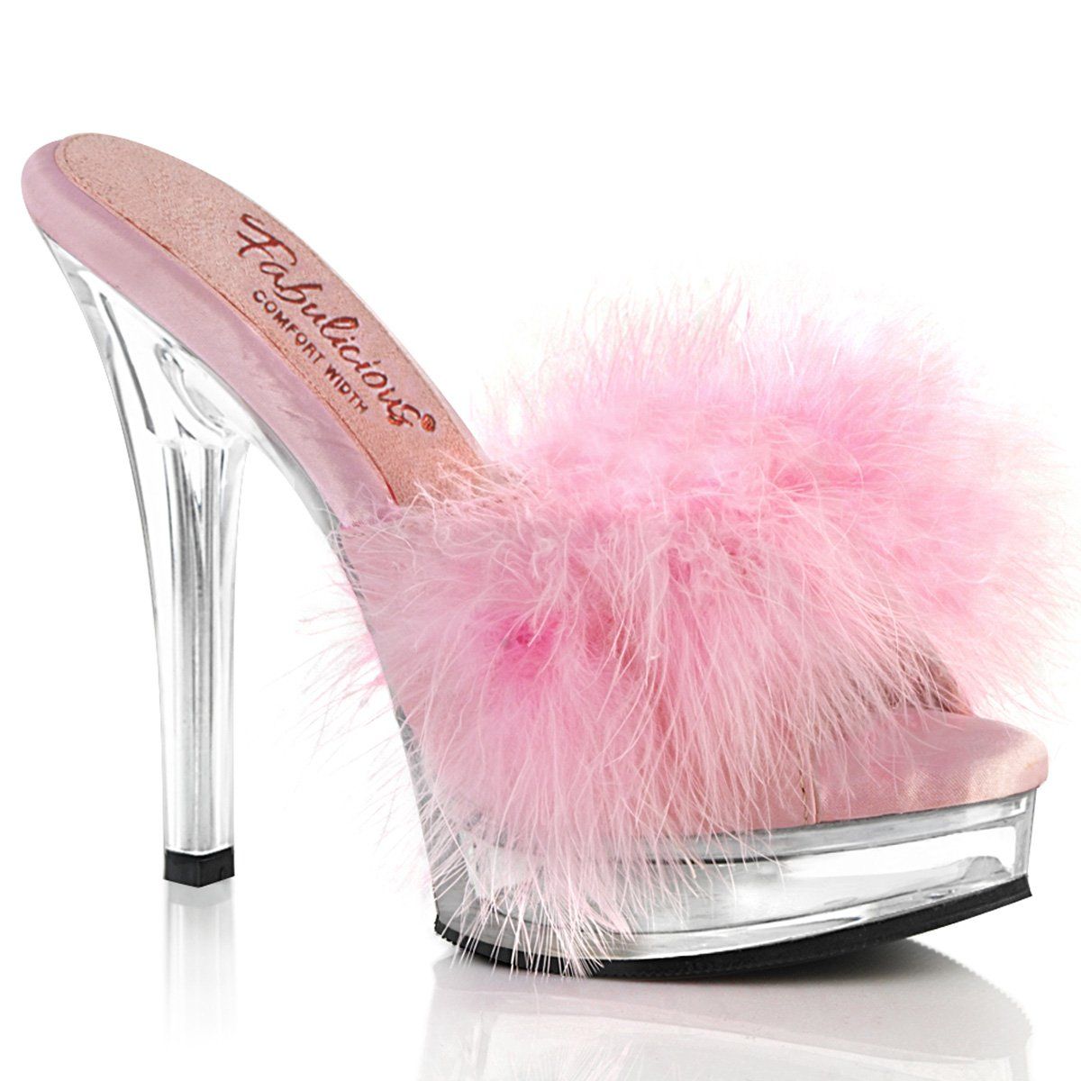 MAJESTY-501F-8 Baby Pink Faux Leather-Fur/Clear Fabulicious