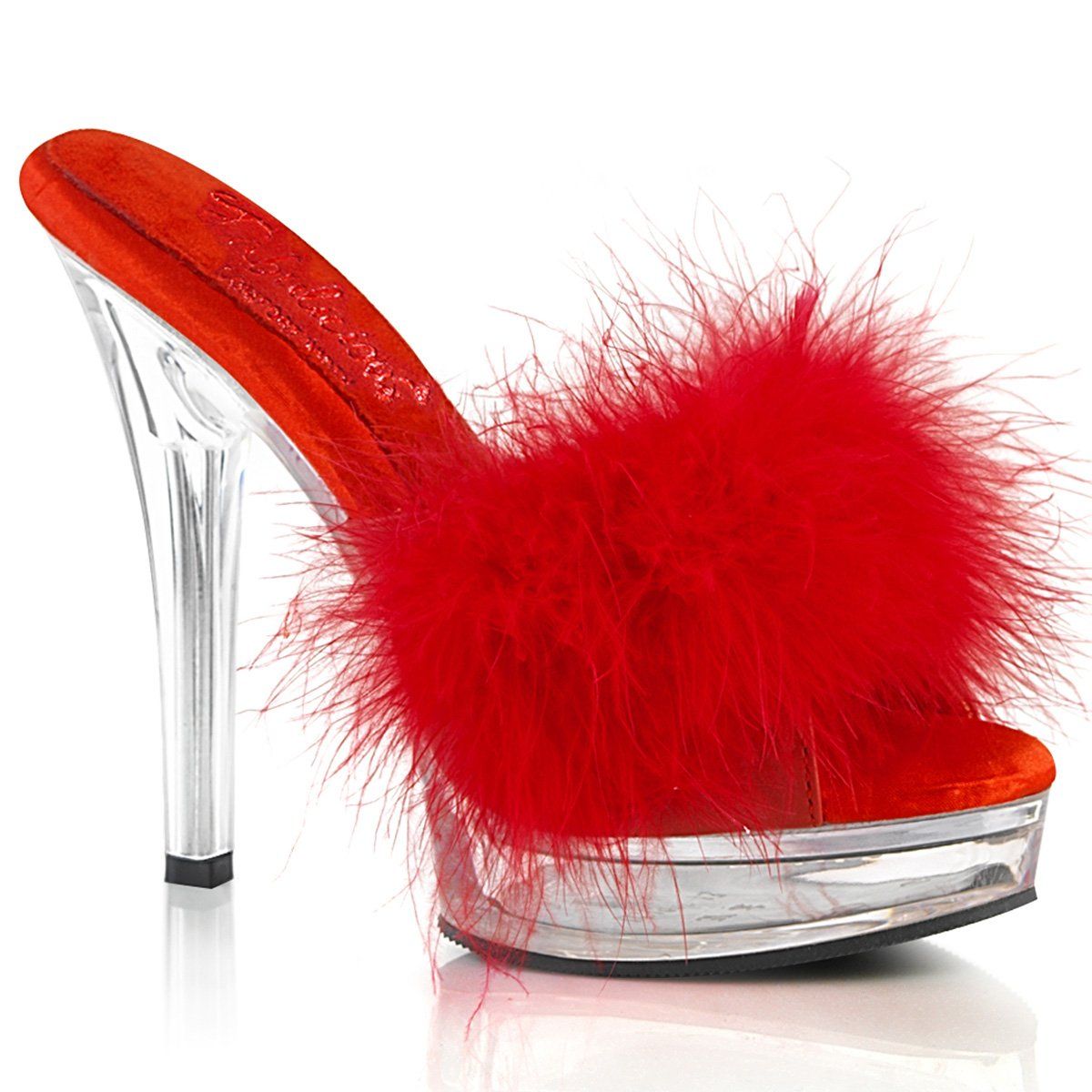 MAJESTY-501F-8 Red Faux Leather-Fur/Clear Fabulicious