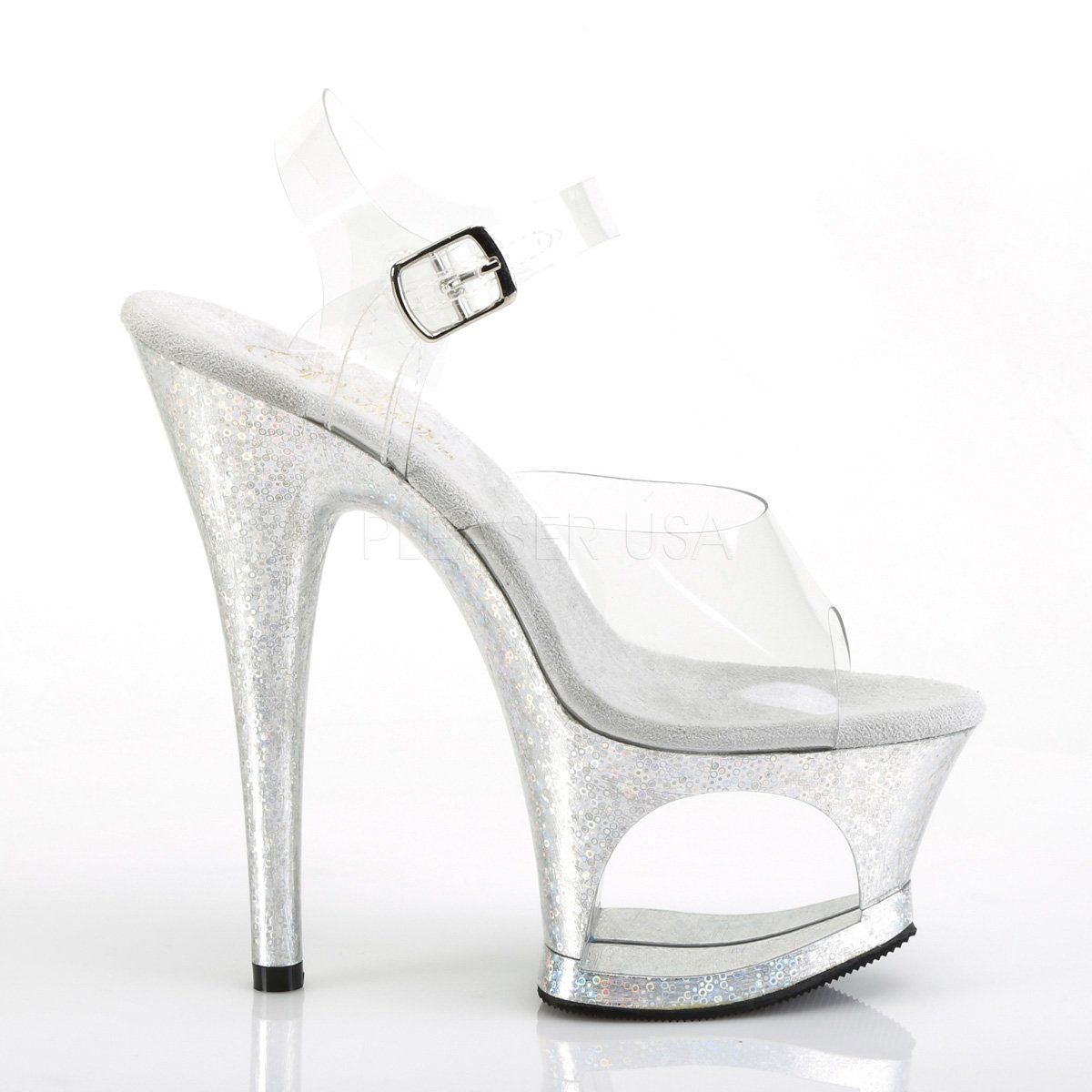 MOON-708HB Clear/Silver Hologram Platform Sandal Pleaser