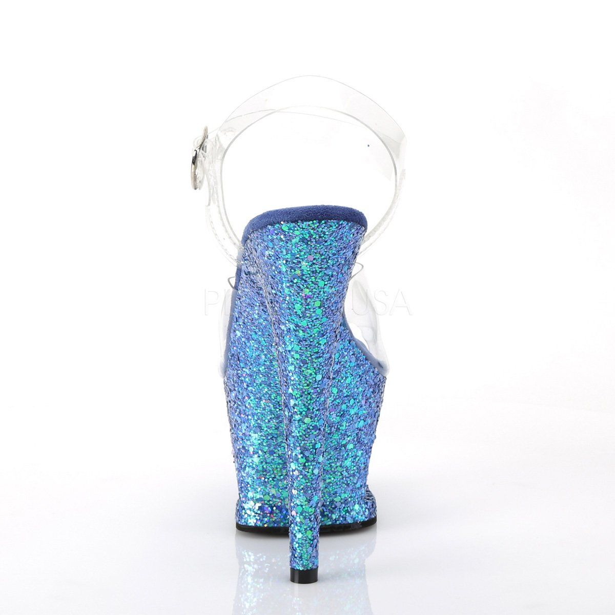 MOON-708LG Clear/Blue Multi Glitter Platform Sandal Pleaser