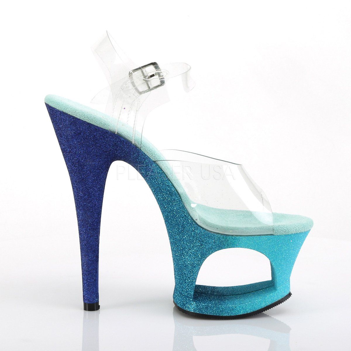 MOON-708OMBRE Clear/Aqua-Blue Ombre Platform Sandal Pleaser