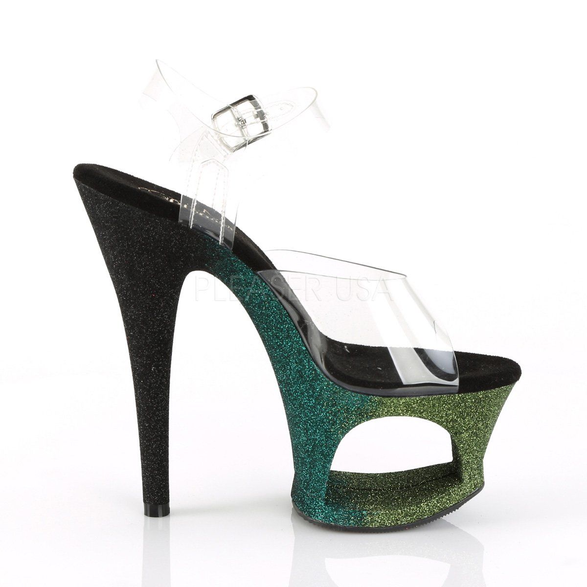MOON-708OMBRE Clear/Emerald-Black Ombre Platform Sandal Pleaser