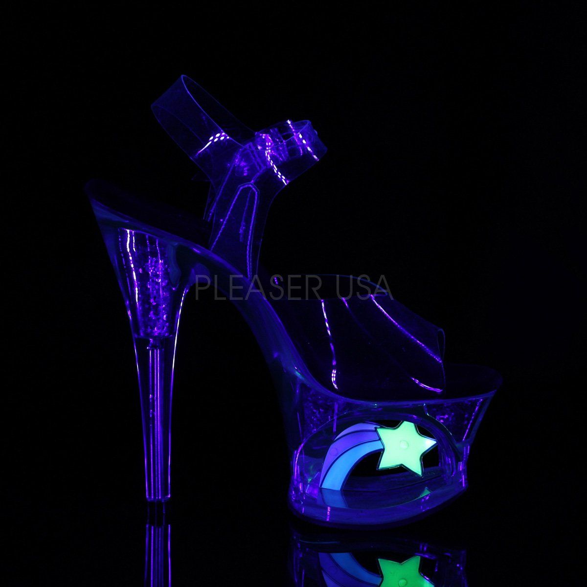 MOON-708RhinestoneS Clear-Black/Clear Platform Sandal Pleaser