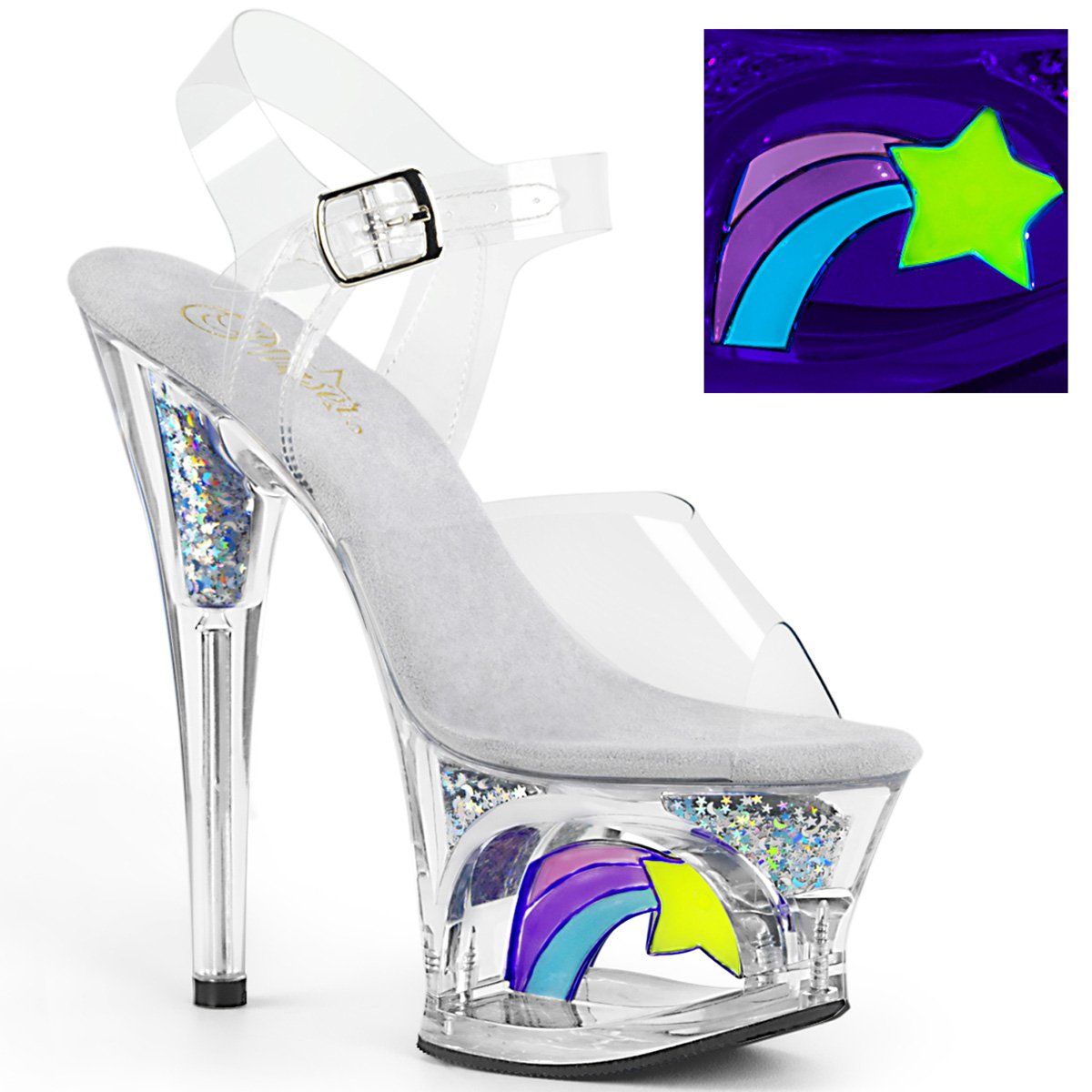 MOON-708RhinestoneS Clear Platform Sandal Pleaser