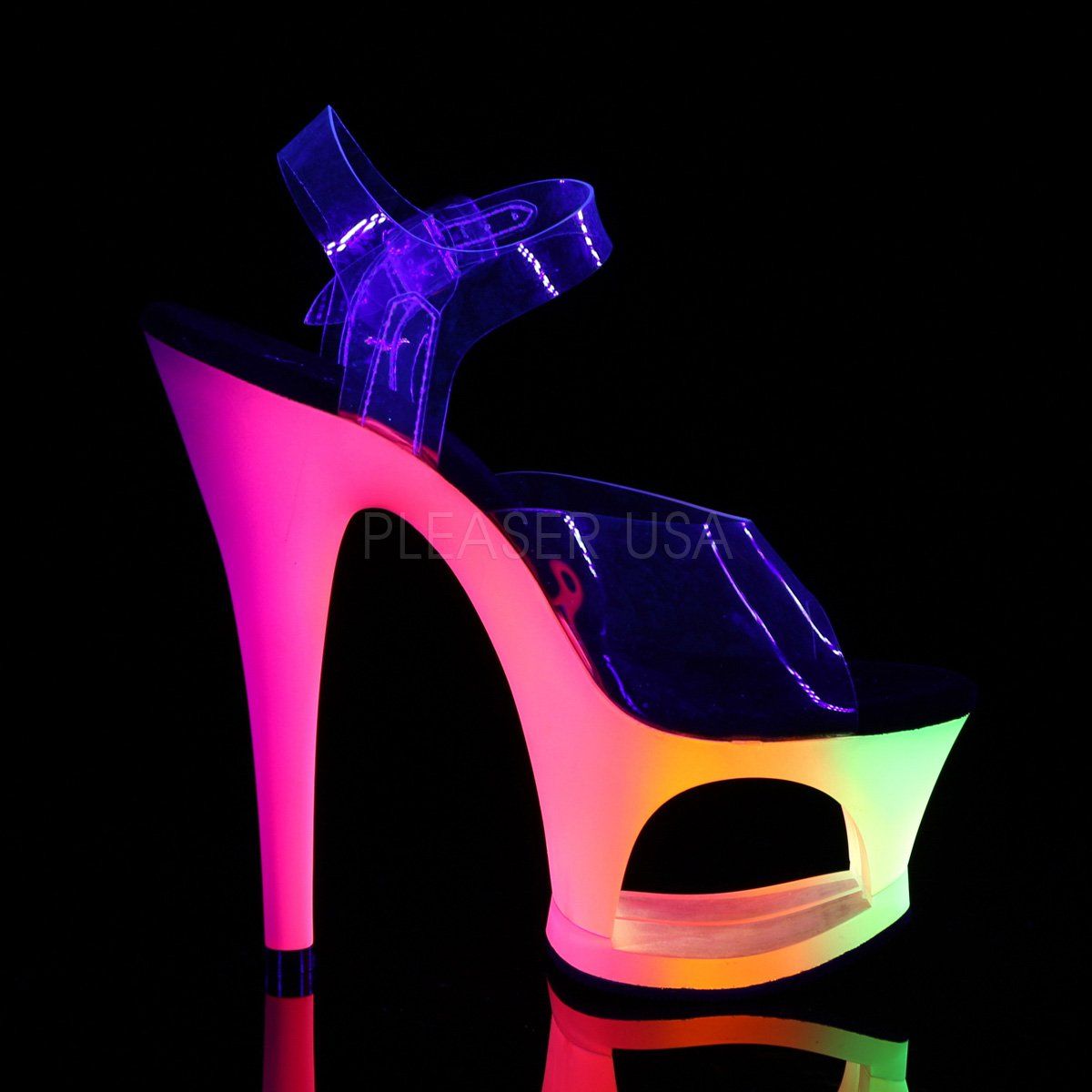 MOON-708UV Clear/Neon Multi Platform Sandal Pleaser