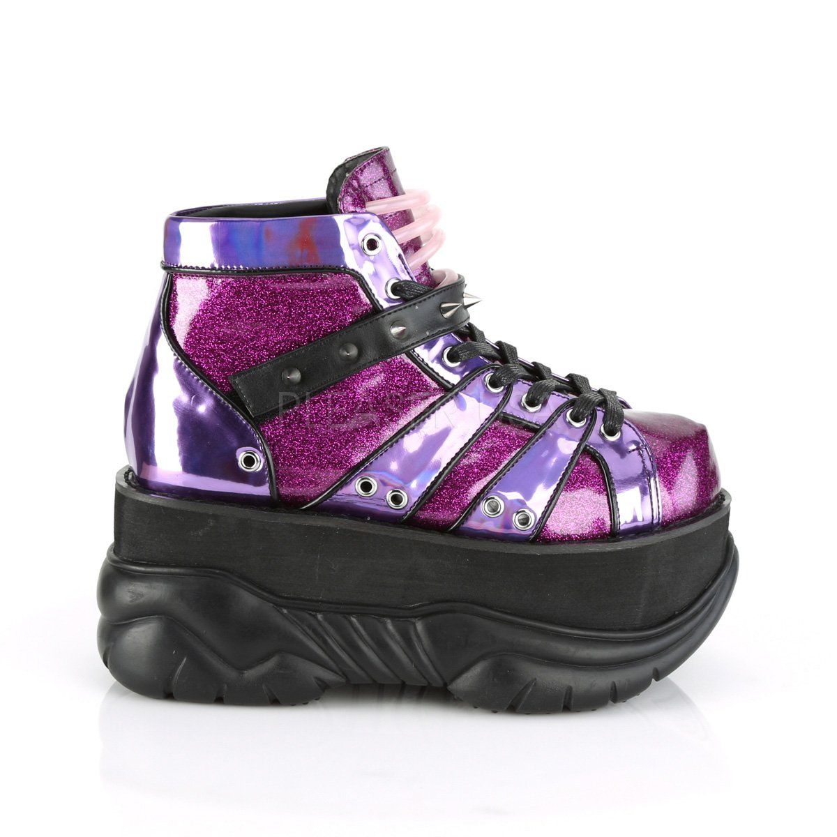 NEPTUNE-100 Purple Glitter-Hologram Ankle Boot Demonia