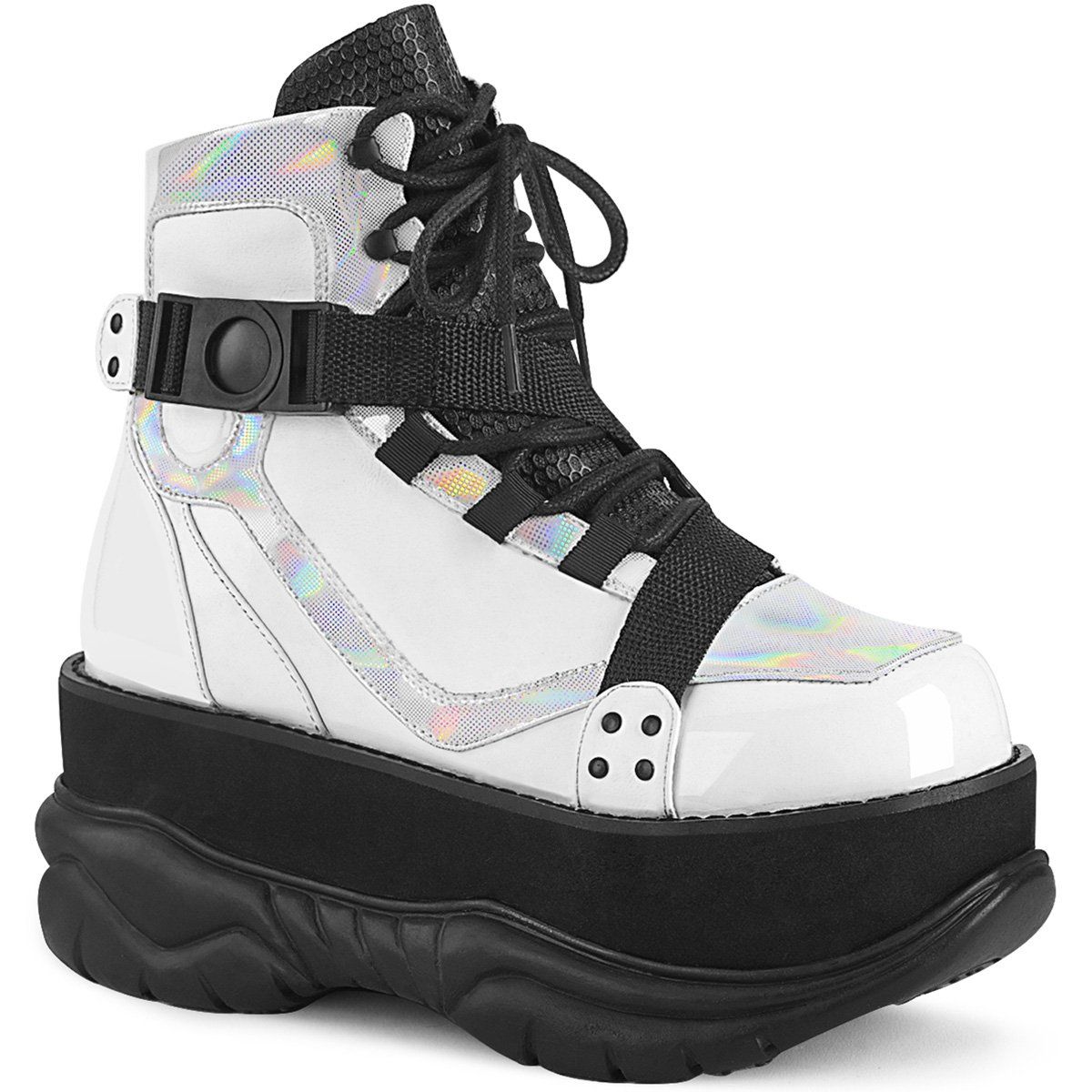 NEPTUNE-181 White Vegan Leather Multi Ankle Boot Demonia