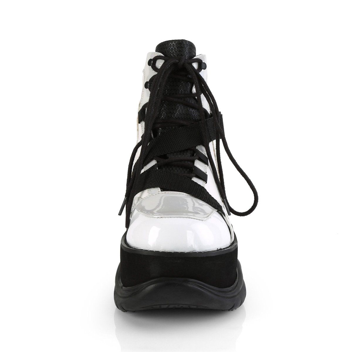NEPTUNE-181 White Vegan Leather Multi Ankle Boot Demonia