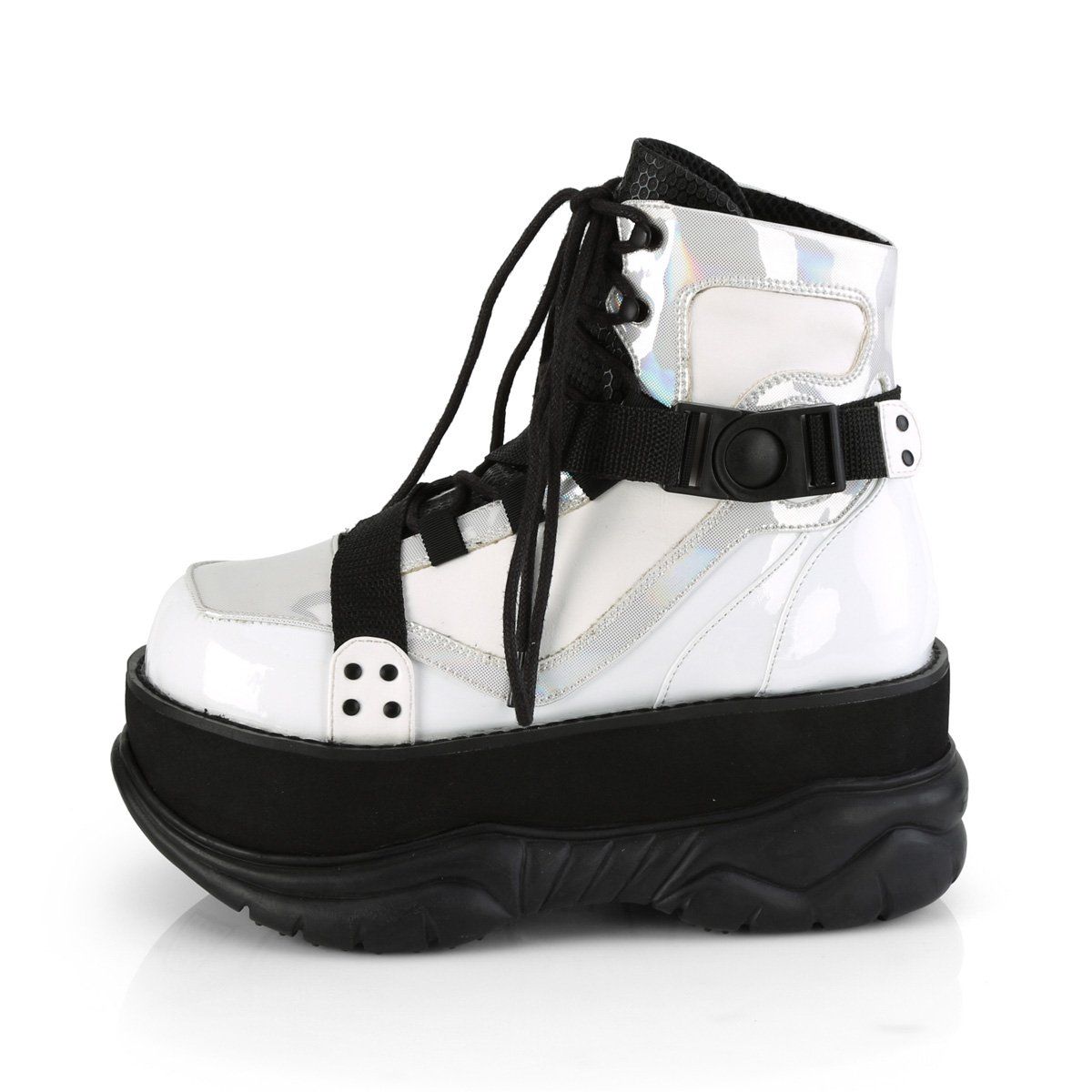 NEPTUNE-181 White Vegan Leather Multi Ankle Boot Demonia