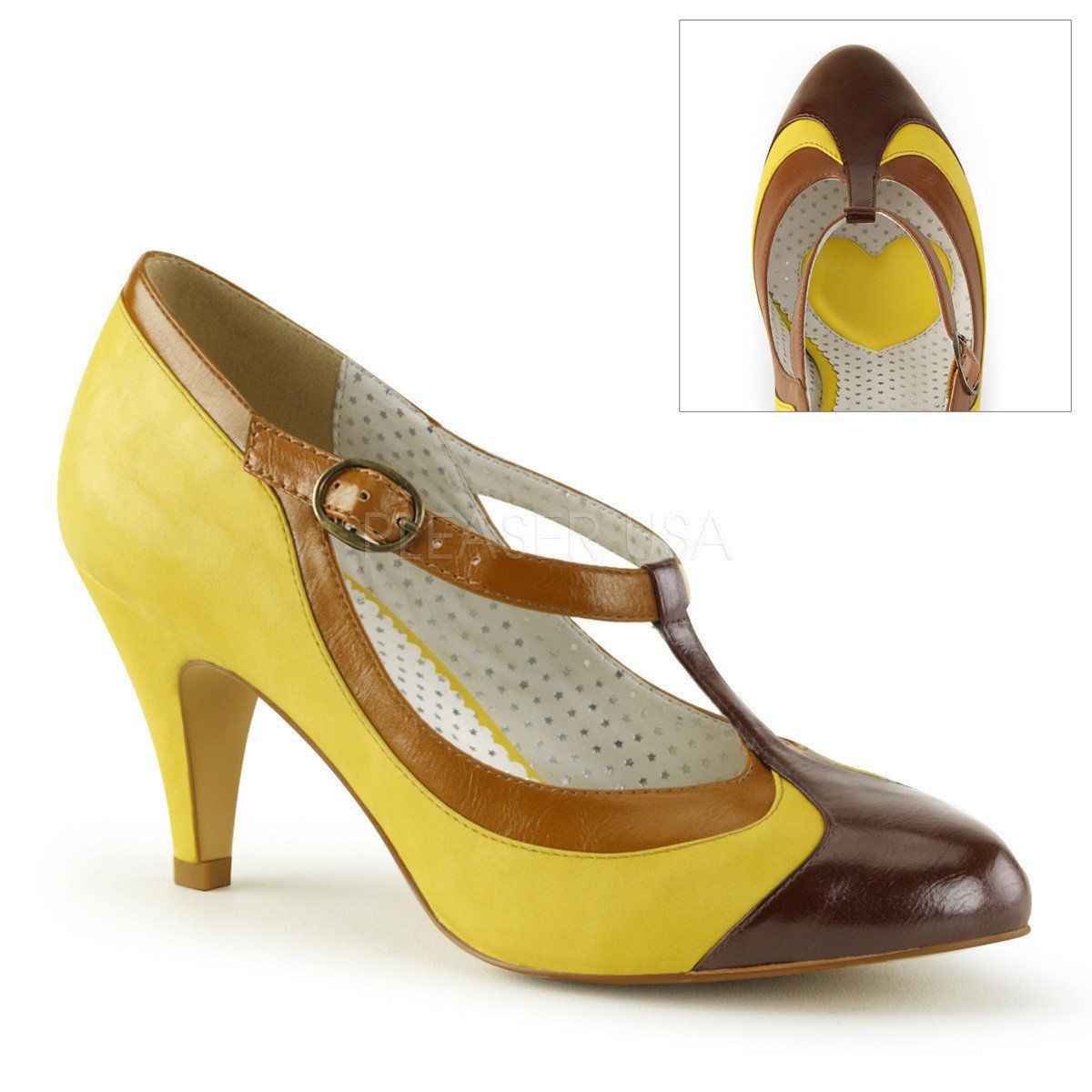 PEACH-03 Yellow Multi Faux Leather Pin Up Couture